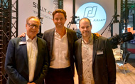 Sound Technology Managing Director, Steve Fay (centre) with Robert Juliat’s Claus Spreyer (left) and Ludwig Lepage (right) at Prolight + Sound 2023, Frankfurt