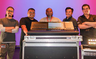 Photo: LASALLE team, from left to right, against a backdrop of RJ Dalis 860 Cyclorama lighting: Herman; Senior Technical Officer, Sayuthi Bin Jasmin; Zahidi; LD and LASALLE alumnus, Adrian Tan; Senior Technical Officer, Patrick Wong.